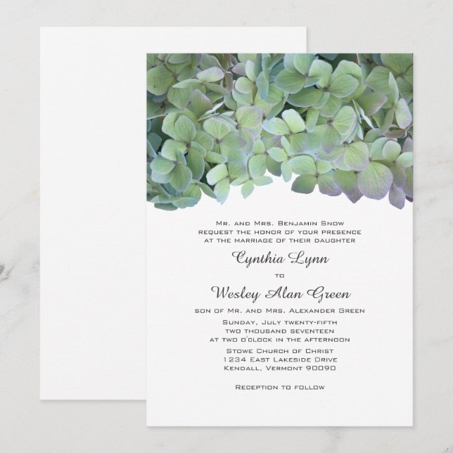 Laurel Green Hydrangea Wedding Traditional Invites (Front/Back)