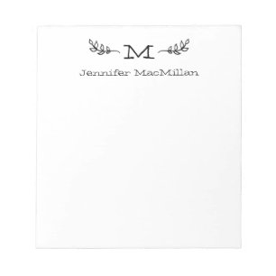 Laurel Initial Monogram Personalized White Notepad