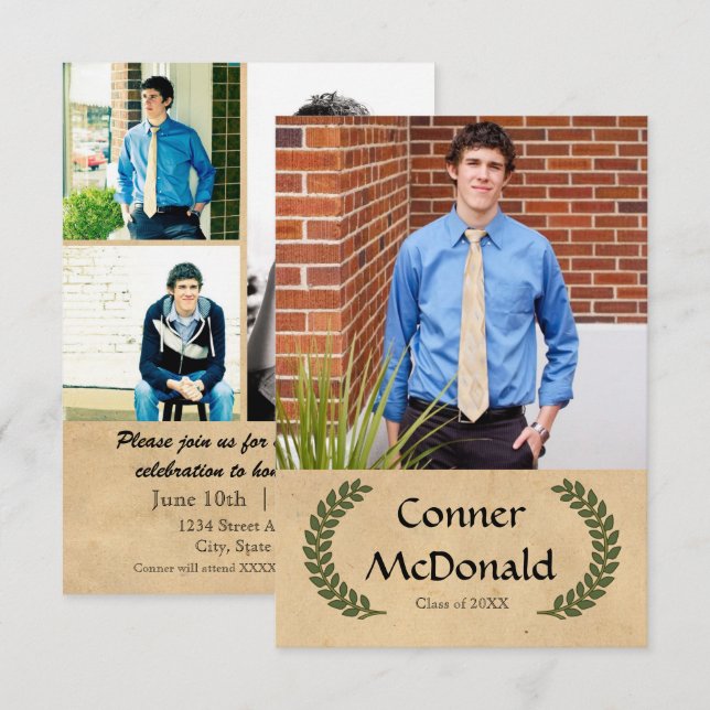 Laurel Leaf - 3x5 Graduation Announcement (Front/Back)