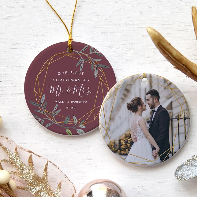 Laurel Leaf First Married Christmas Ceramic Ornament (Creator Uploaded)