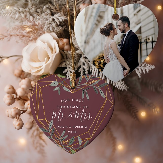Laurel Leaf First Married Christmas Ceramic Ornament (Creator Uploaded)