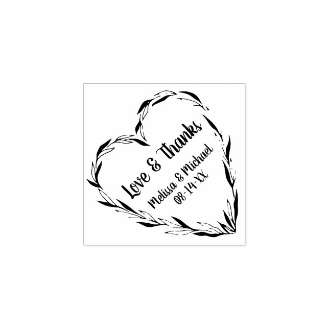 Laurel Leaf Heart Wreath | Wedding Thank You Rubber Stamp (Imprint)