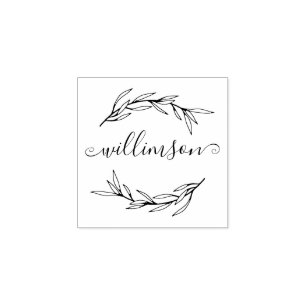 Laurel Leaf Script Name Rubber Stamp