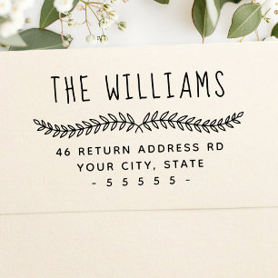 Laurel leaf whimsical name return address self-inking stamp