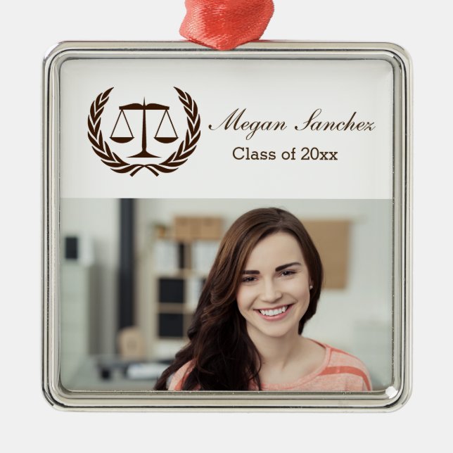 Laurel Leave Wreath | Scales of Justice Law School Metal Ornament (Front)