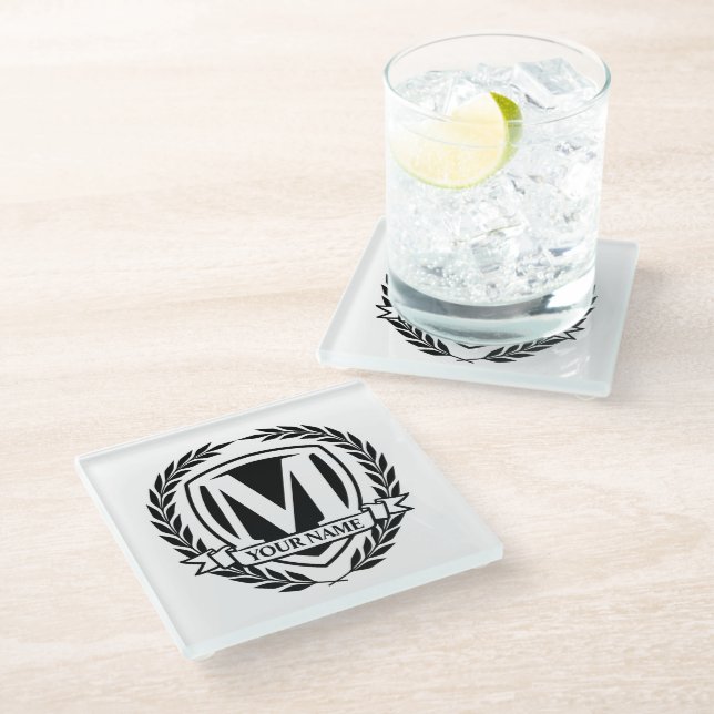 Laurel Monogram Design Glass Coaster (Angled)