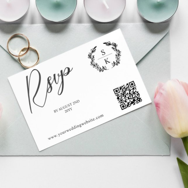 Laurel Monogram QR Code RSVP Online Card (Creator Uploaded)