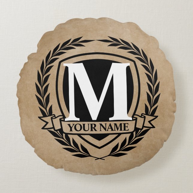 Laurel Monogramme Design Coussin rond (Devant)