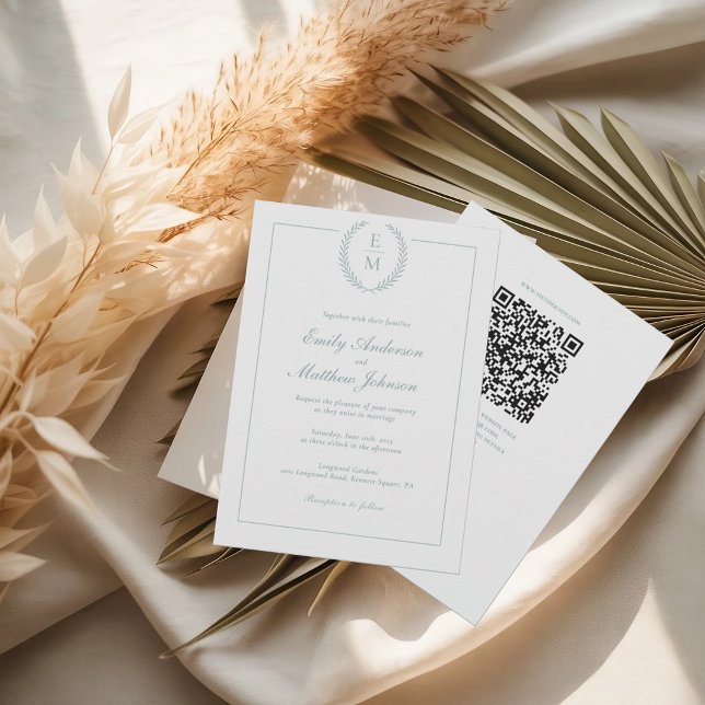 Laurel Monogramme Faire-part de mariage QR Code (Créateur téléchargé)