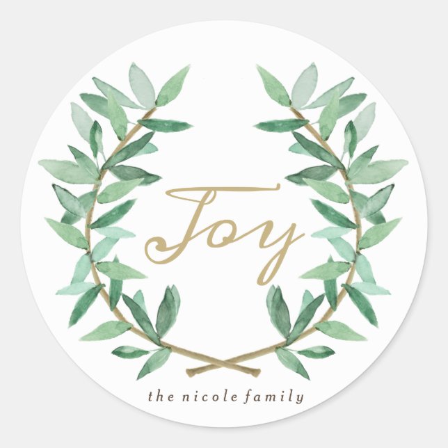 Laurel Olive Leaf Classic Round Sticker (Front)