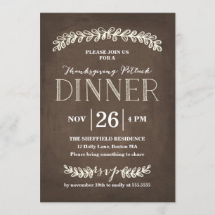 Laurel Potluck Dinner Chalkboard   Thanksgiving Invitation