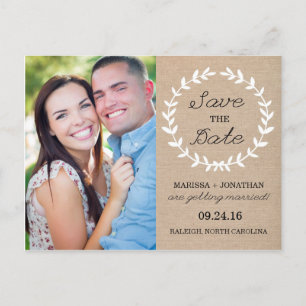 Laurel Save the Date Photo Postcard / Burlap