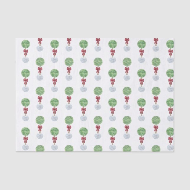 Laurel Topiary Tree Twisted Stem Red Bow Tissue Paper (Front)