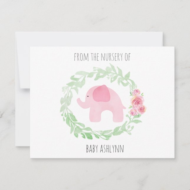Laurel Watercolor Pink Elephant From The Nursery Card (Front)