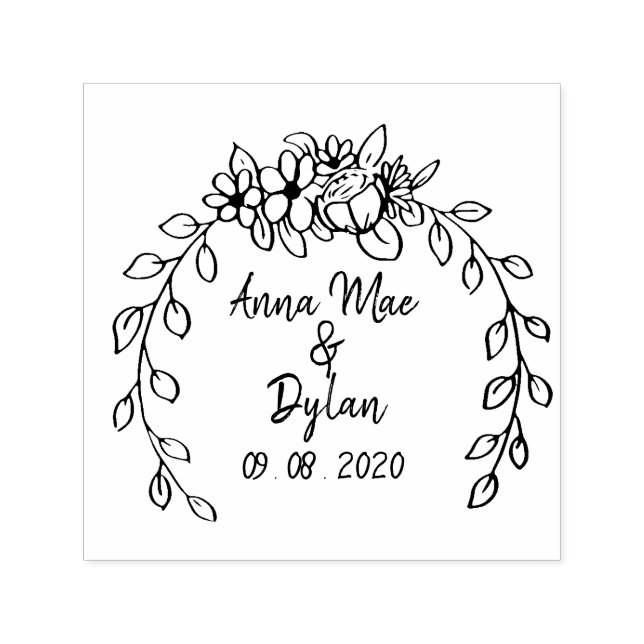 Laurel Wedding Wreath Round Self-inking Stamp (Design)