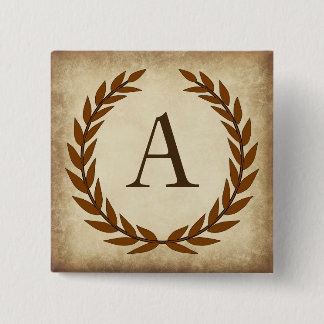 Laurel Wreath Aged Papyrus Monogram Initial A 2 Inch Square Button
