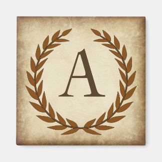 Laurel Wreath Aged Papyrus Monogram Initial A Magnet