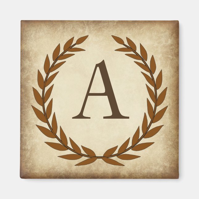Laurel Wreath Aged Papyrus Monogram Initial A Magnet (Front)