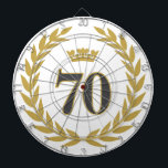 Laurel Wreath and Crown 70th Birthday Dartboard<br><div class="desc">Laurel Wreath and Crown 70th Birthday Dart Board. Number 70 is in modern bold font. The design has a gold laurel wreath and a crown. Add your age number.</div>