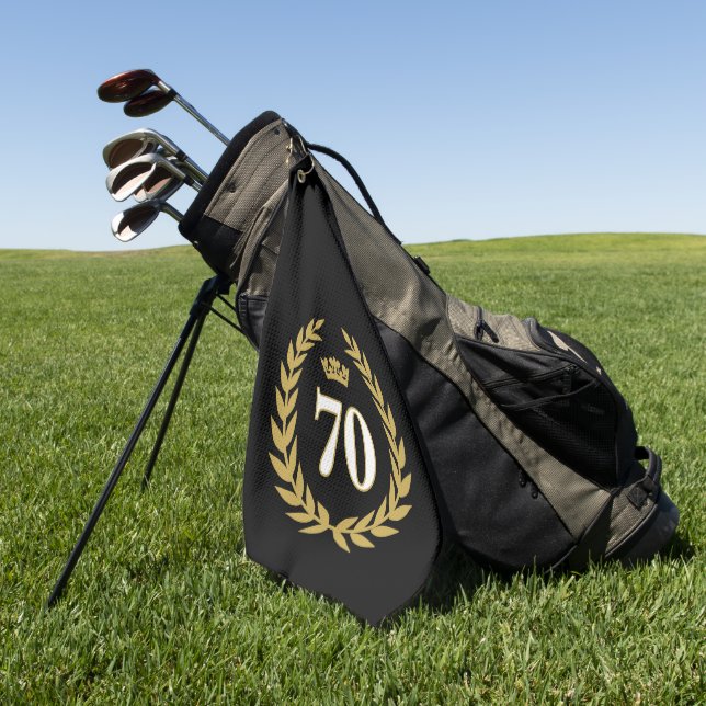 Laurel Wreath and Crown 70th Birthday Golf Towel (Green)
