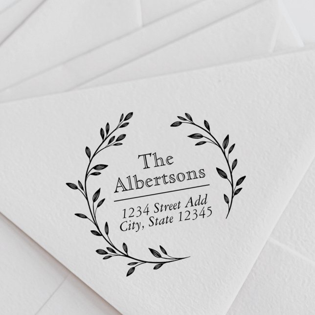 Laurel Wreath Custom Family Name Return Address Rubber Stamp (Creator Uploaded)