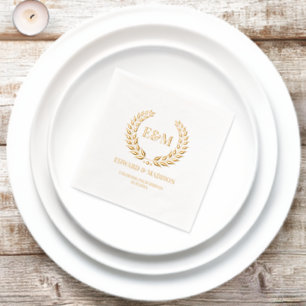 Laurel Wreath Custom Wedding Initials Foil Napkins