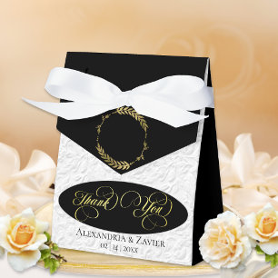 Laurel Wreath Faux Emboss -Black/Gold Favor Box