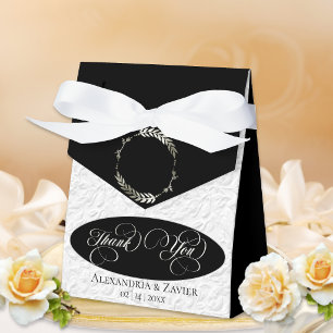 Laurel Wreath Faux Emboss -Black/Silver Favor Box
