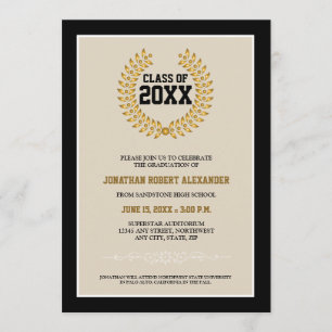 Laurel Wreath Graduation Faire-part (noir)