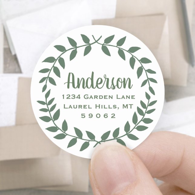Laurel Wreath Green & White Return Address Labels (Creator Uploaded)