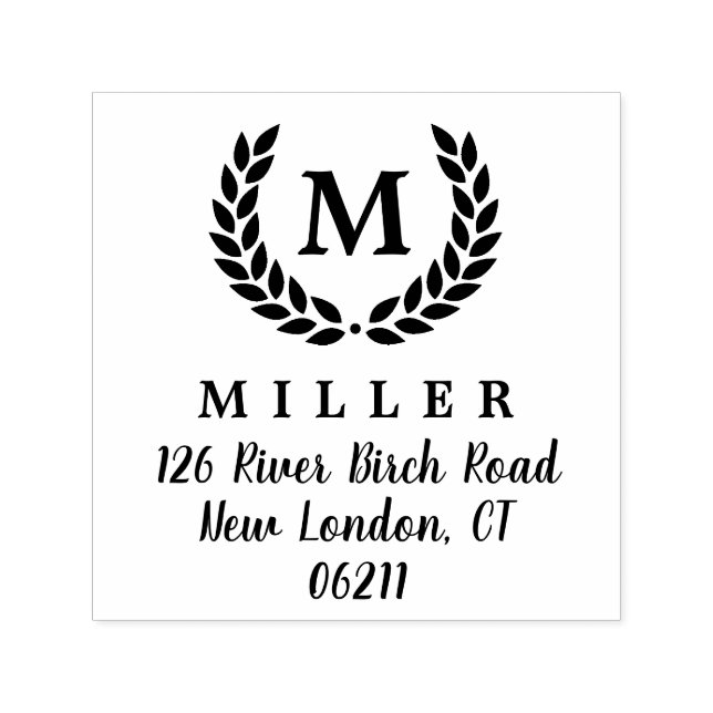 Laurel Wreath Initial Monogram Address Stamp (Design)