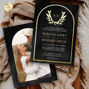 Laurel Wreath Leaves Charcoal Grey Wedding Gold