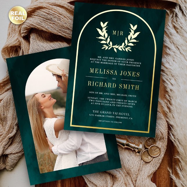 Laurel Wreath Leaves Dark Teal Wedding Gold (Creator Uploaded)