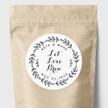 Laurel Wreath Let Love Brew Wedding Favor Classic Round Sticker<br><div class="desc">Custom-designed wedding favor round stickers/labels featuring "Let Love Brew" encircled in hand-drawn laurel wreath. Personalize with bride and groom/couple's names and wedding date for a touch of style on wedding coffee grounds/beans or tea favors and gifts.</div>