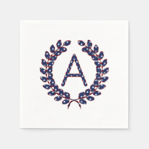 Laurel Wreath Monogram A Stars and Stripes USA Napkin