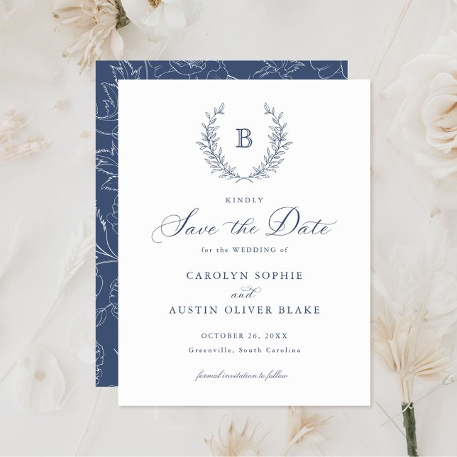 Laurel Wreath Monogram Crest Wedding Save the Date Invitation (Creator Uploaded)