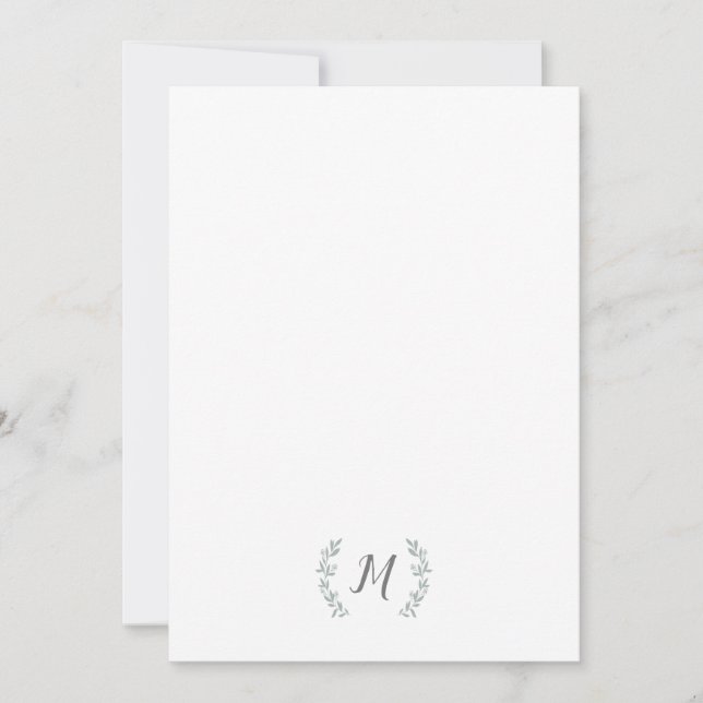 Laurel wreath monogram personalized stationery card (Front)
