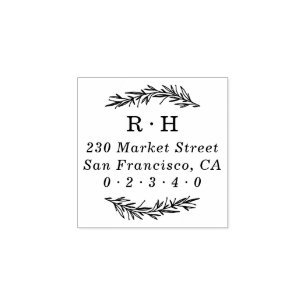 Laurel Wreath Monogram Return Address Rubber Stamp