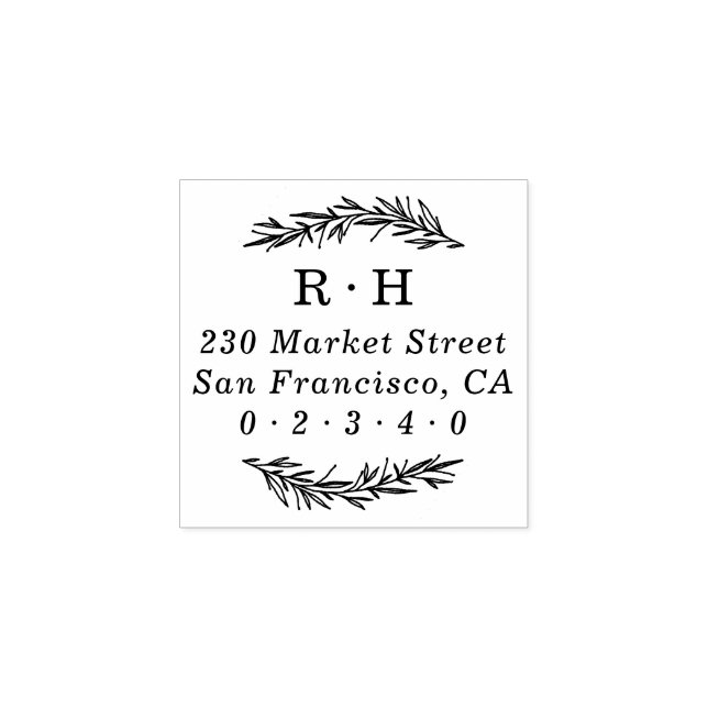 Laurel Wreath Monogram Return Address Rubber Stamp (Imprint)