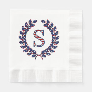 Laurel Wreath Monogram S Stars and Stripes USA Napkin