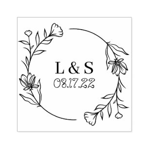 Laurel Wreath Monogram Save the Date Rubber Stamp