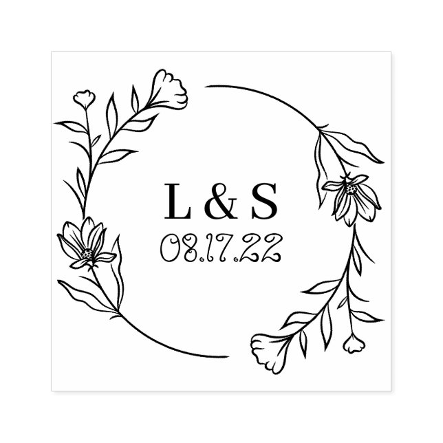 Laurel Wreath Monogram Save the Date Rubber Stamp (Imprint)