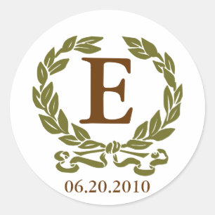 Laurel Wreath Monogram Sticker in Brown and Green