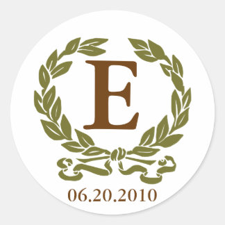 Laurel Wreath Monogram Sticker in Brown and Green