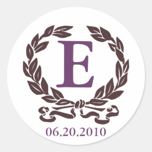 Laurel Wreath Monogram Sticker in Brown and Plum