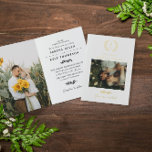 Laurel Wreath Monogram Typography QR Code Wedding Foil Greeting Card<br><div class="desc">Folded monogrammed gold foil wedding invitation personalized with photos and your QR code. Folded wedding invitation with a gold foil monogram,  photos of the happy couple,  an elegant invitation typography wording inside,  and your QR code and wedding website on the back.</div>