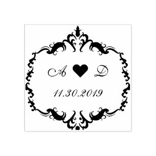 Laurel Wreath Monogram Wedding ♥ Save the Date Rubber Stamp