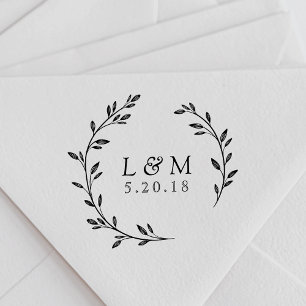 Laurel Wreath Monogram Wedding Save the Date Self-inking Stamp