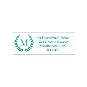 Laurel Wreath Monogrammed Initial Return Address Self-inking Stamp