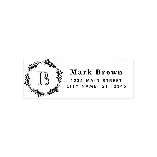 Laurel Wreath Monogrammed Initial Return Address Self-inking Stamp (Design)
